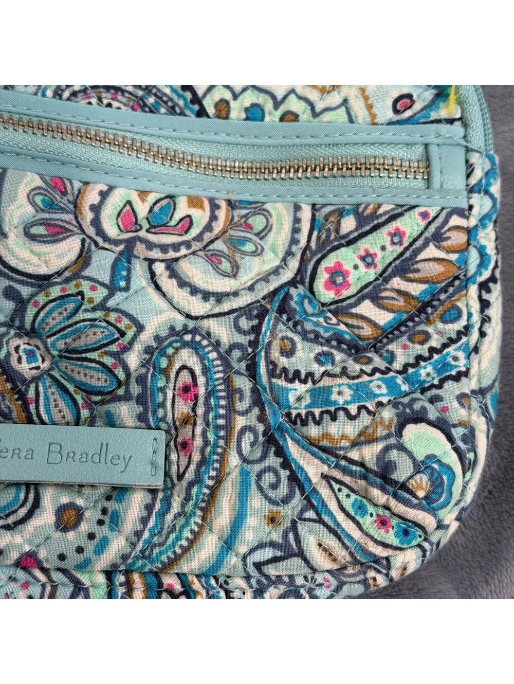 Vera Bradley RFID All in One Crossbody Bag Quilted Paisley Turquoise Blue Wallet